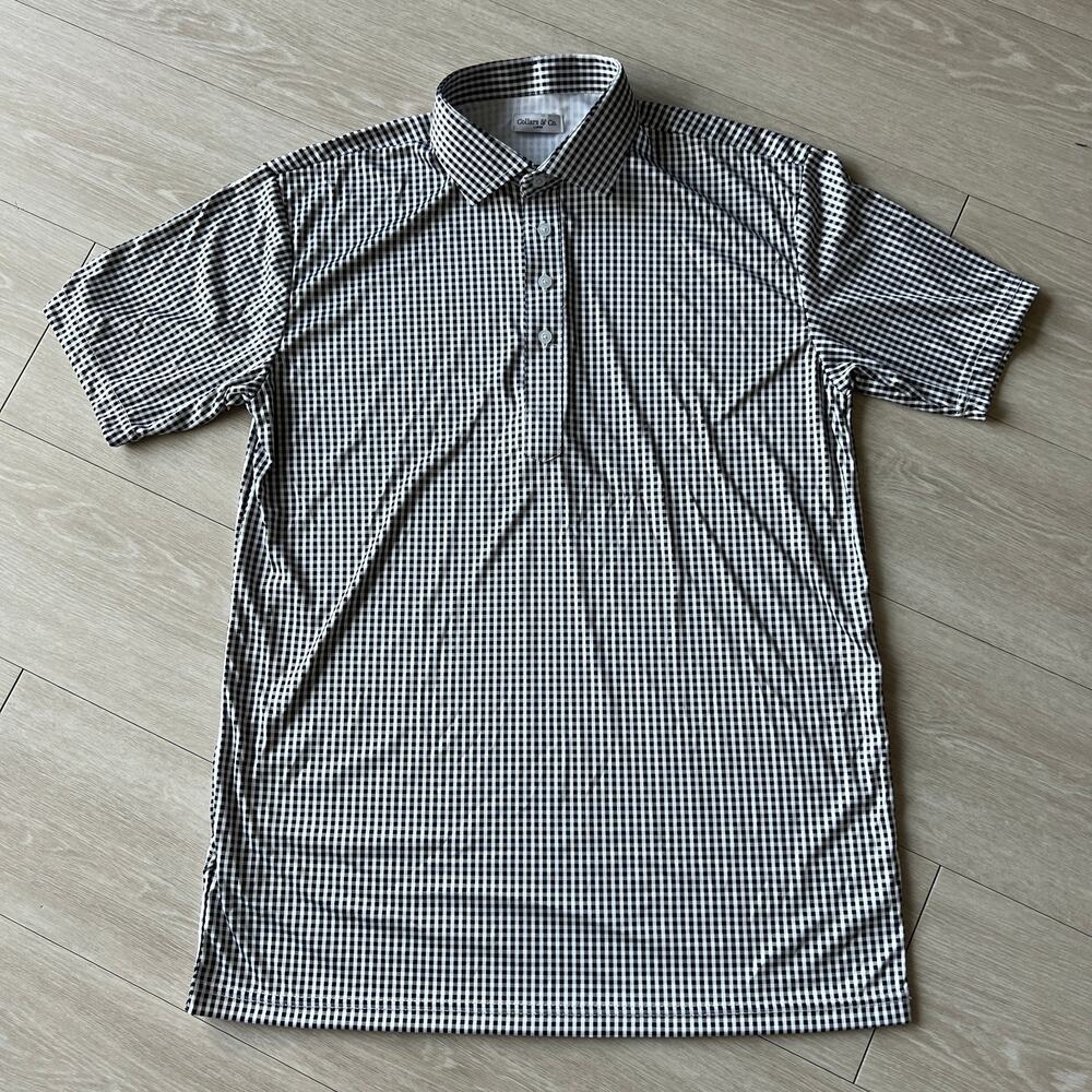 Collars & Co Dress Collar Polo Tee Mens Large Black White Square Short Sleeve